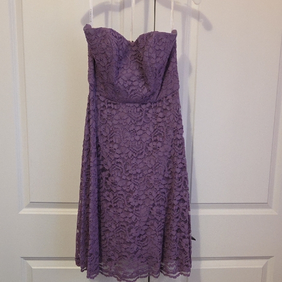 David's Bridal Strapless Lavender Lace Dress - Picture 1 of 12